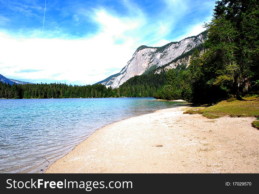 A landscape view of tovel Lake on Italian Alps. A landscape view of tovel Lake on Italian Alps