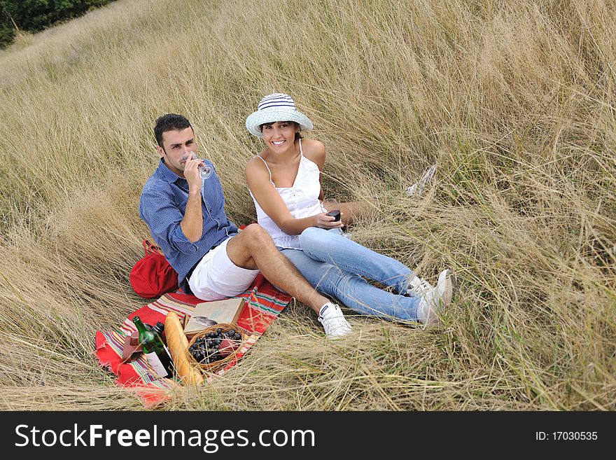 Happy Couple Enjoying Countryside Picnic