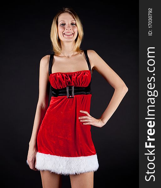 Smile Christmas girl on black background