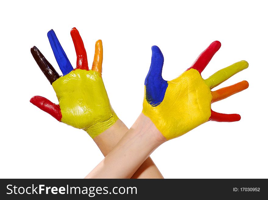 Two painted hands with clipping path