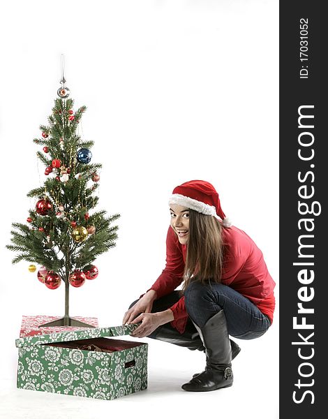 Santa Girl With Christmas Tree