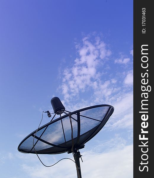 A dish takes artificial satellite signal C-band systems