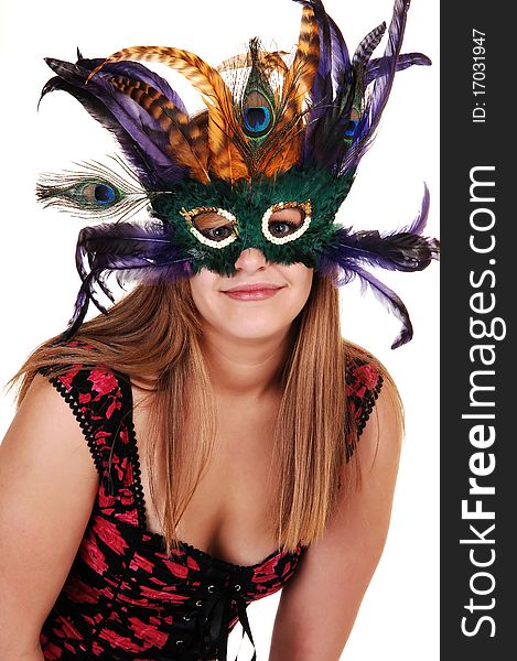 A young pretty woman a red black vest standing in the
studio with a mask over her eyes and hair, for white background. A young pretty woman a red black vest standing in the
studio with a mask over her eyes and hair, for white background.