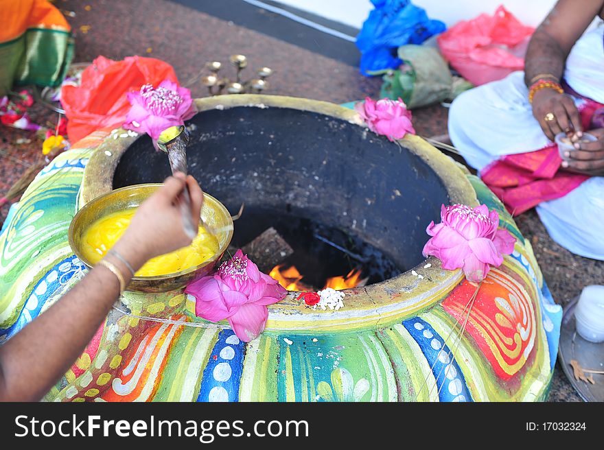 Burning offering in the Indian temple