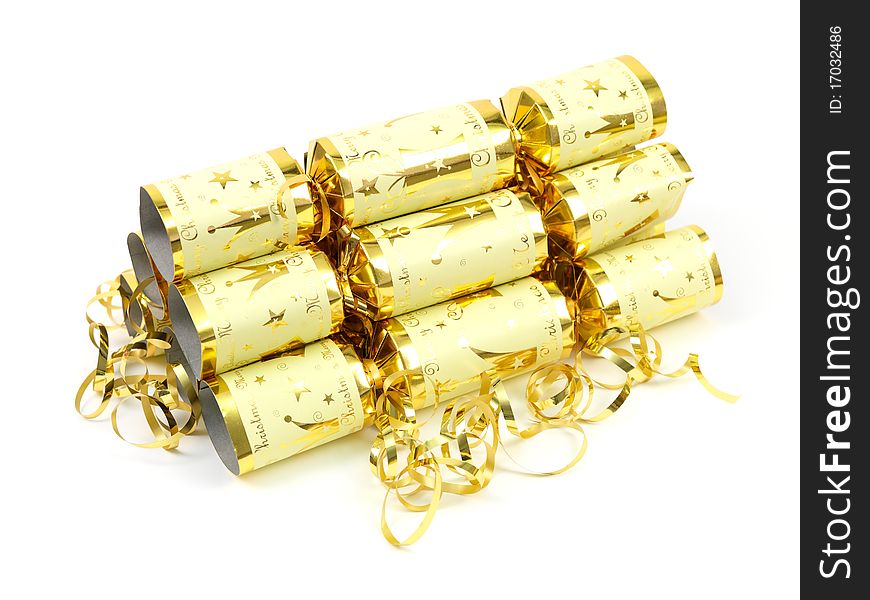 Christmas crackers isolated against a white background