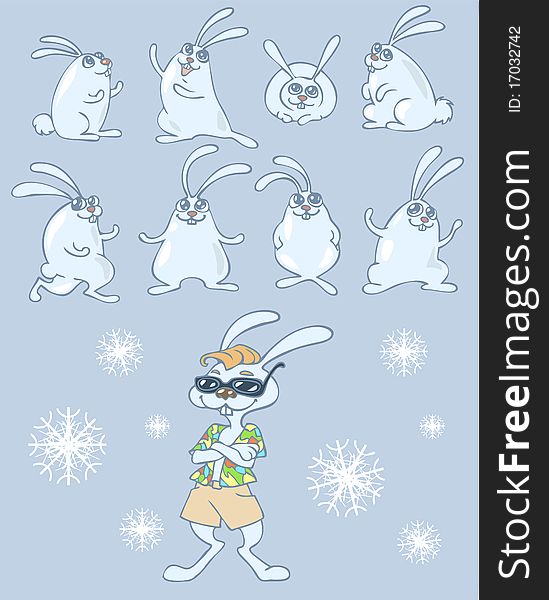 Illustration of funny cartoon rabbits, symbol of the new year