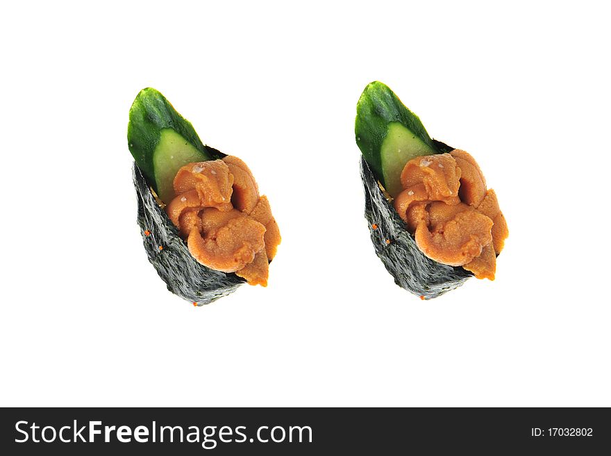 Japanese rice sushi on white background