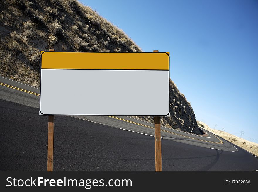 Blank construction sign outdoor and asphalt highway on background