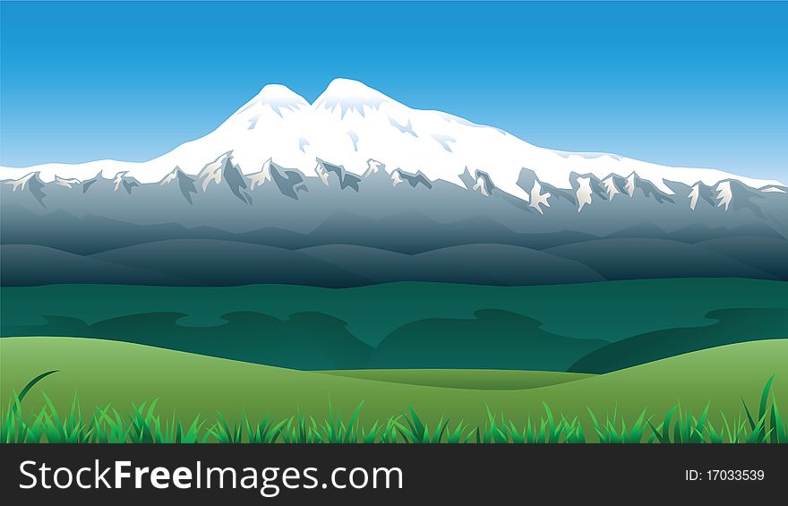 Landscape with snowy Mount Elbrus. Landscape with snowy Mount Elbrus.