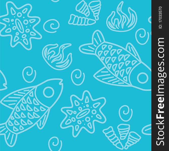 Vector seamless pattern with marine objects. You can drop into your swatches and use as a tiling fill. Vector seamless pattern with marine objects. You can drop into your swatches and use as a tiling fill.