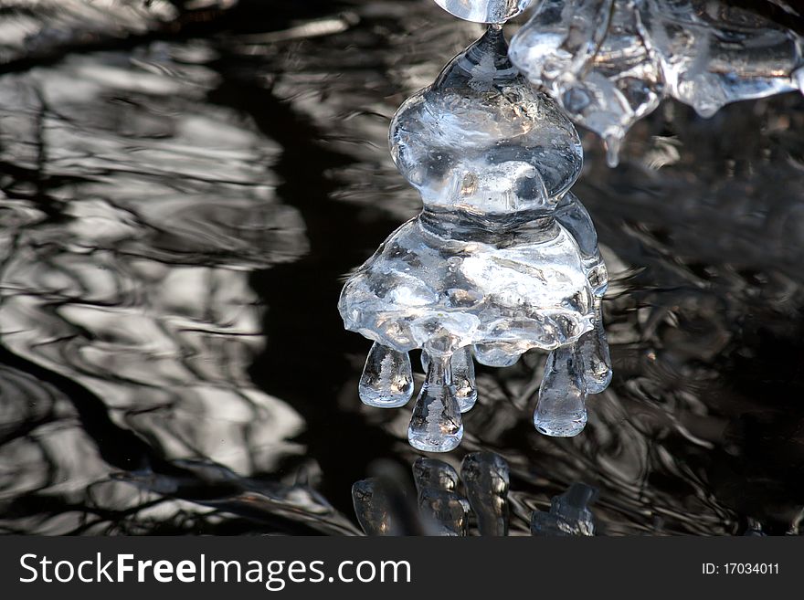 Winter ice crystals at a river