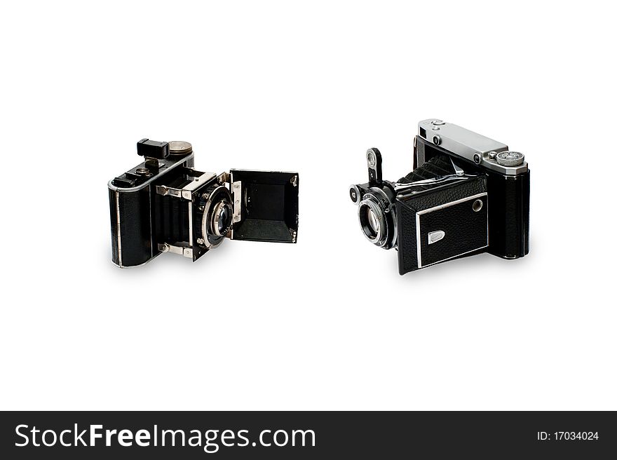 Two old cameras on white
