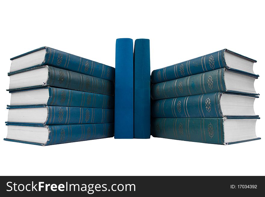 Stack of  blue books isolated on white background. wibe angle. Stack of  blue books isolated on white background. wibe angle.