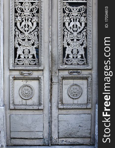 Front view of a set of old doors in Europe