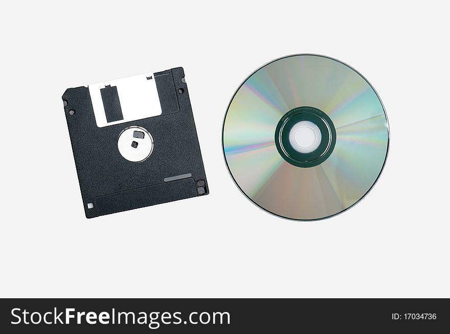 Floppy Disk And Cd Rom Isolate On White Background