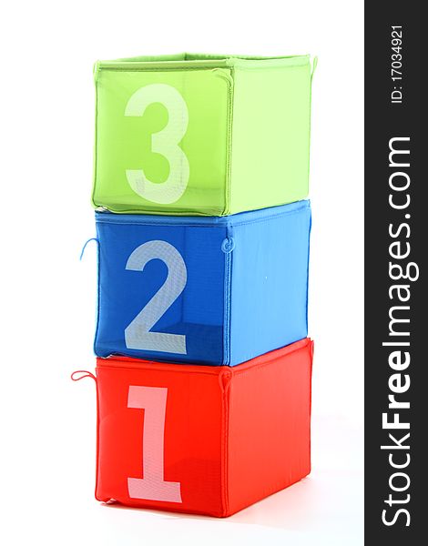 Multicolored containers with numbers isolated on white. Multicolored containers with numbers isolated on white