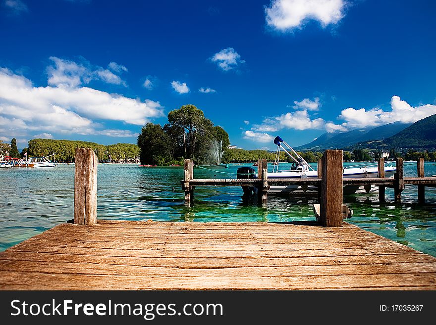 Beautiful landscape from the pier of a mountain lake. Beautiful landscape from the pier of a mountain lake