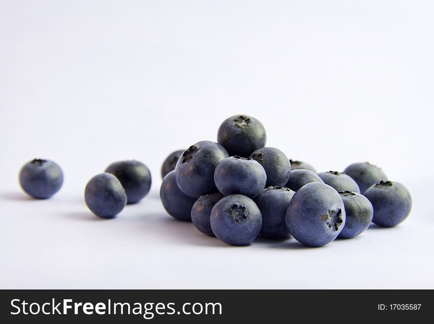 Blueberries isolated on white shown from side angle