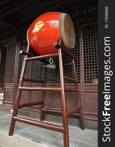 The old big drum in a temple, China. The old big drum in a temple, China