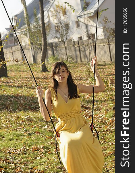 Brunette girl relaxing in nature. Brunette girl relaxing in nature