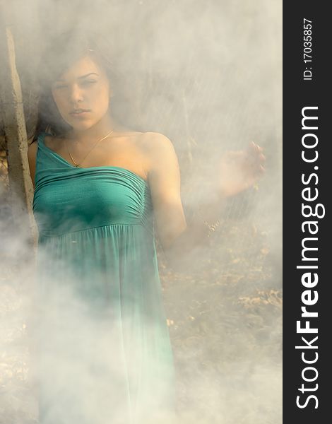 Model Posing In Smoke