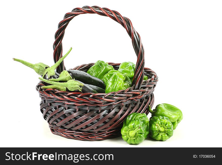 Green peppers and eggplant in the basket