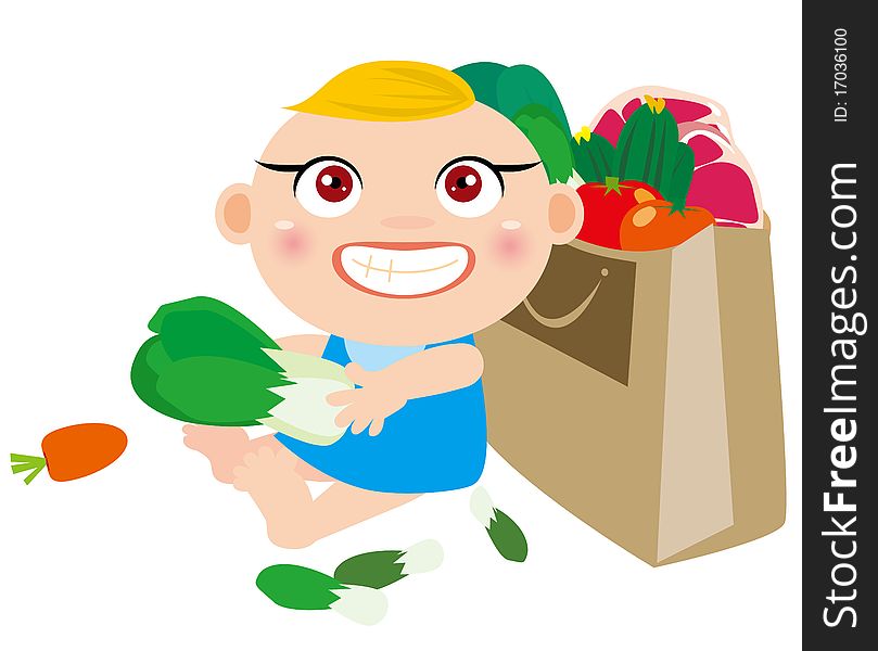 Vector illustration of baby playing cabbage. Vector illustration of baby playing cabbage