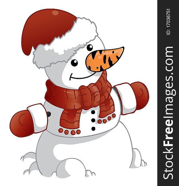 Snowman with red christmas hat and mittens