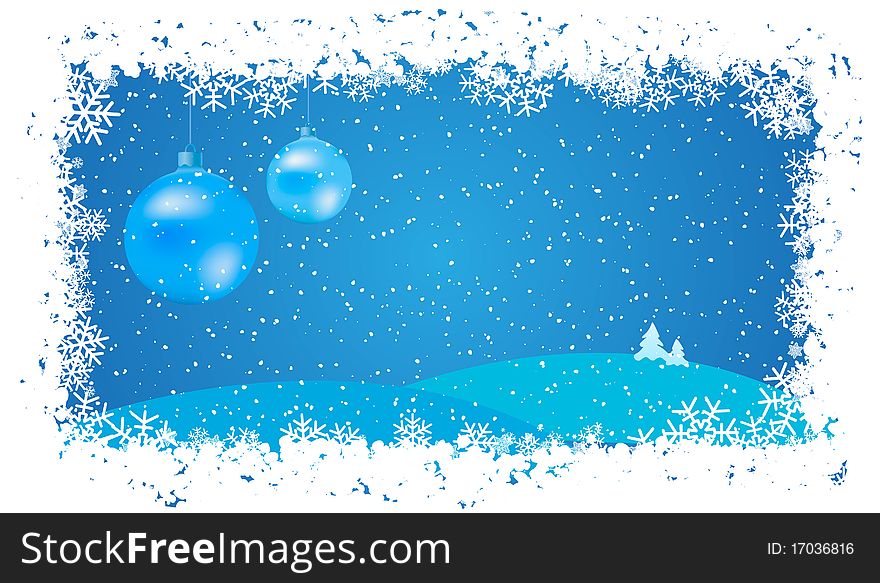 Blue christmas background with snowflakes and balls