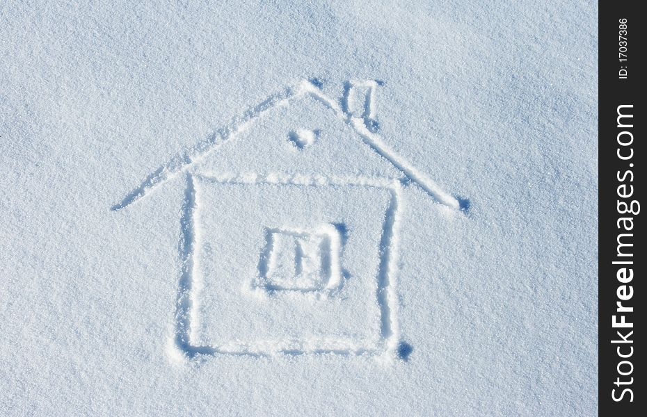 Home drawn on the fresh snow. Home drawn on the fresh snow