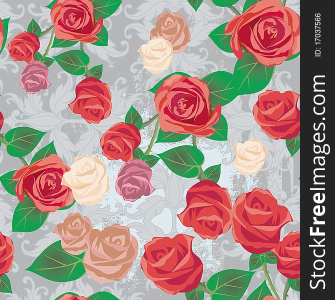 Tileable vector illustration of roses pattern in eps 8 format. Tileable vector illustration of roses pattern in eps 8 format