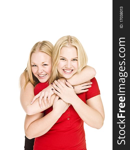 Two bonding Girls isolated on white background