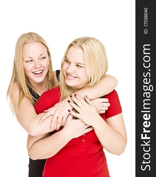 Two bonding Girls isolated on white background