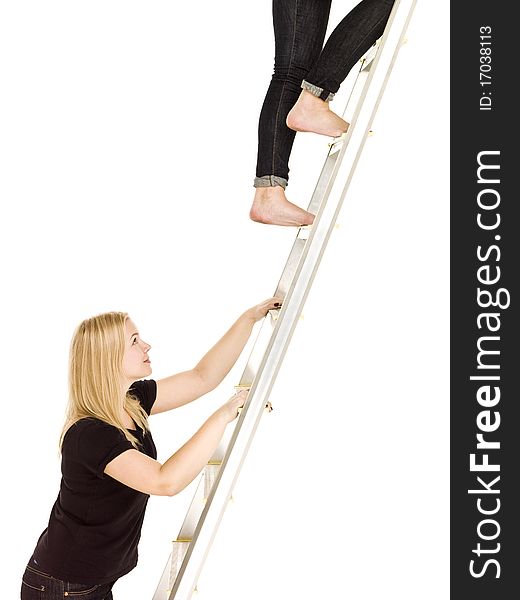 Women climbing up the ladder