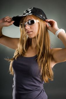 Woman With Sunglasses And Basecap Royalty Free Stock Photo