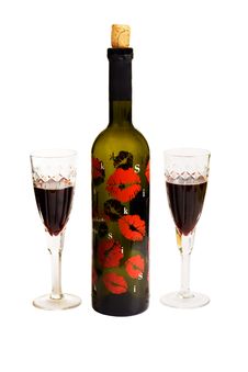 Red Wine Bottle And Glass Stock Photo