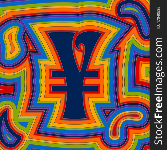A groovy Yen sign with psychedelic offset swirls in rainbow colours. A groovy Yen sign with psychedelic offset swirls in rainbow colours.