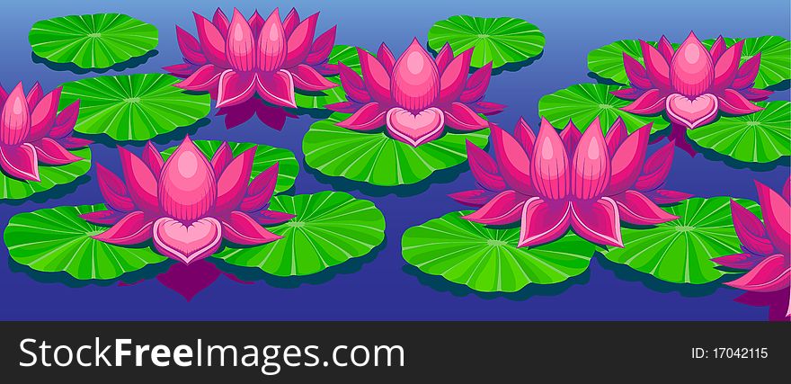 Lotuses on lake with leafs, picture has three layers to easy editing