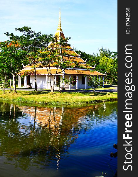 Thai temple with reflection on the water. Thai temple with reflection on the water