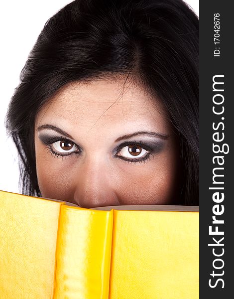 Woman Behind Yellow Book