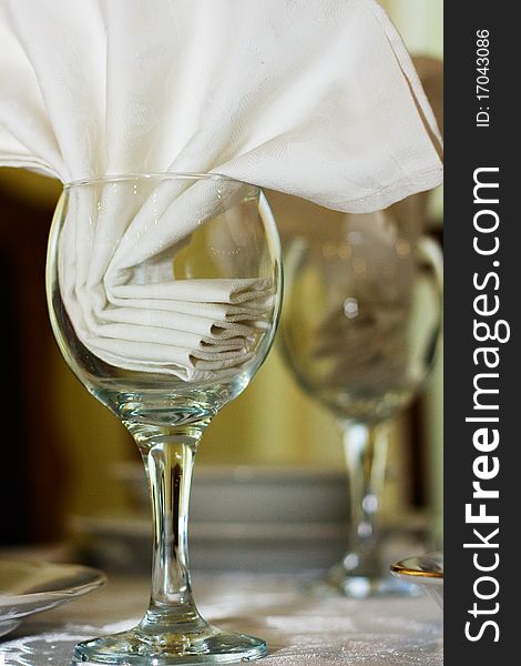 White napkin in a wine glass. White napkin in a wine glass