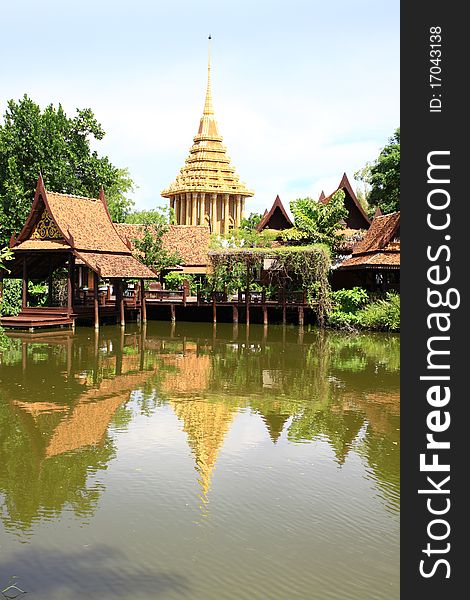 Thai temple with reflection on the water. Thai temple with reflection on the water