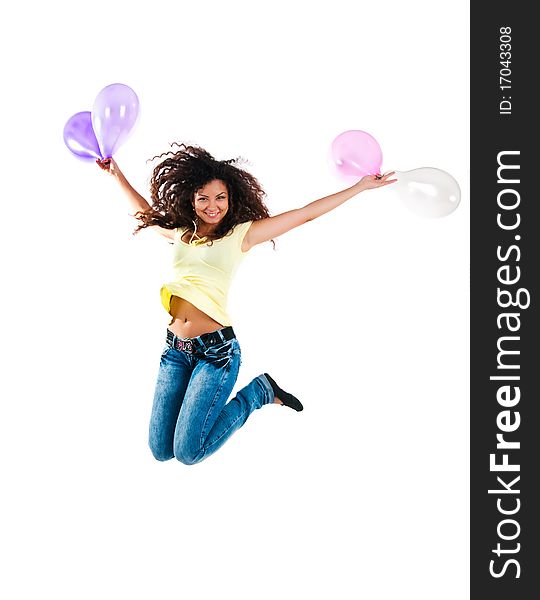 Jumping girl  on white background