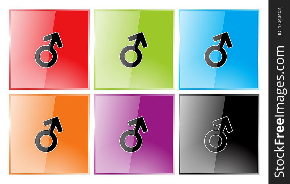 Glossy buttons in six colors representing male gender. Glossy buttons in six colors representing male gender