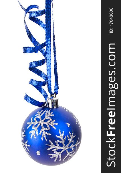 Close-up christmas decoration with ribbon, isolated on white