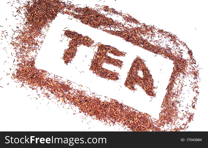 Inscription from red tea on white background