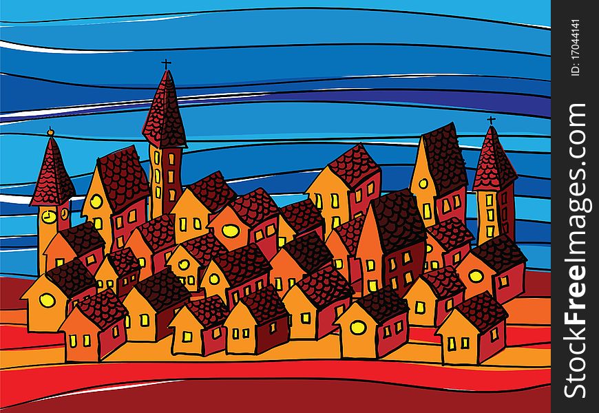 Houses composition, abstract vector art illustration