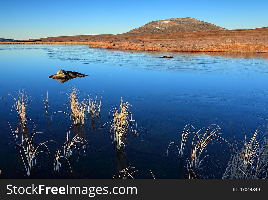 Mountain lake in morning light