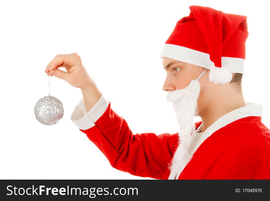 Santa Claus with a Christmas tree ball
