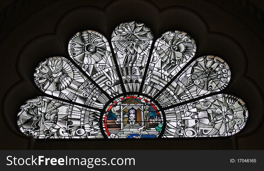 Stained glass window in a church. Stained glass window in a church